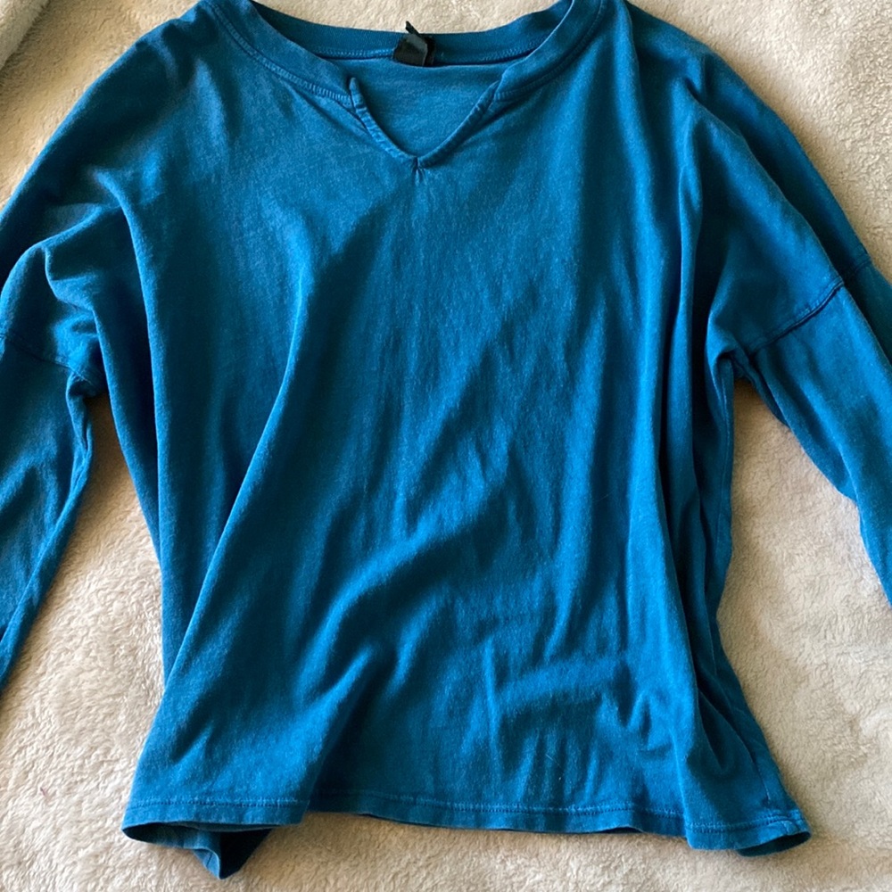 blue long-sleeve shirt